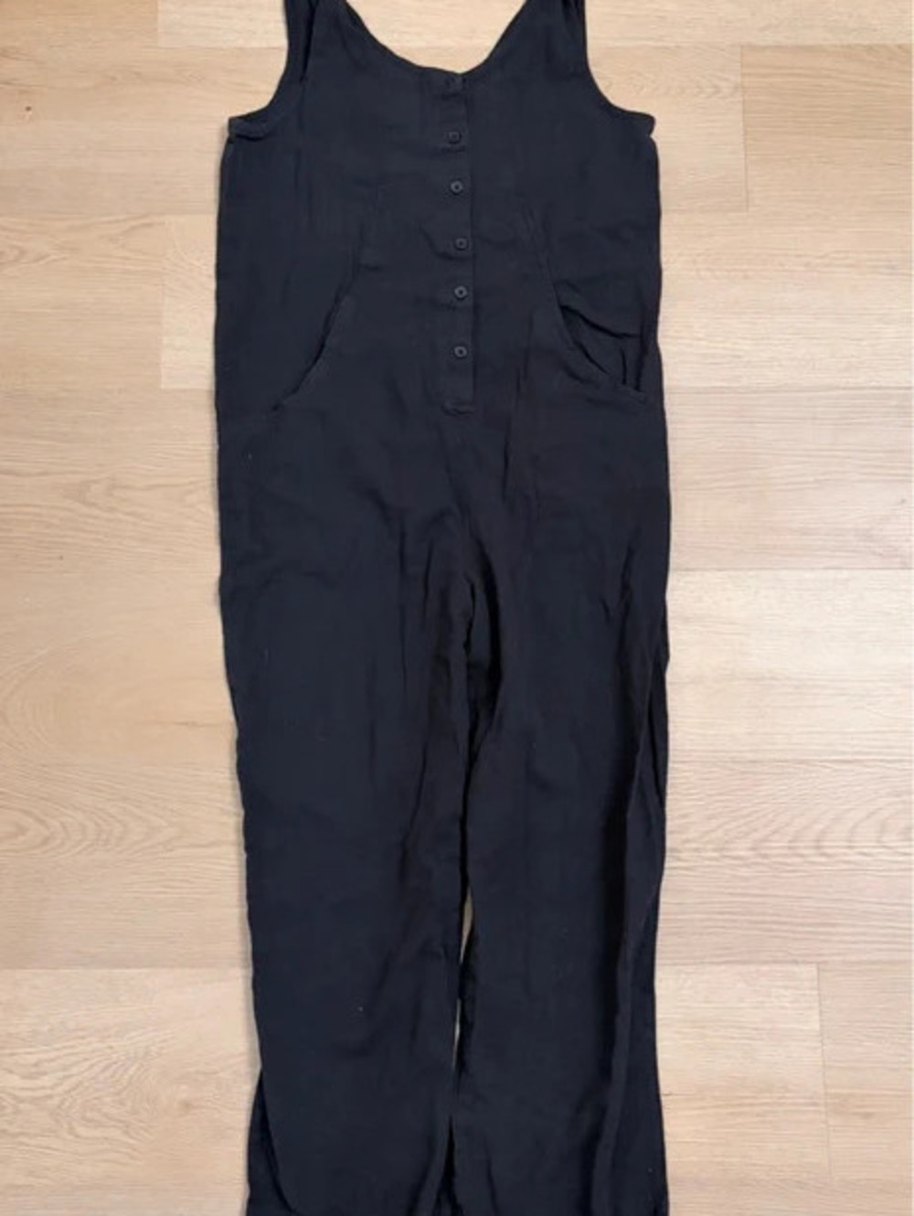 ASOS Design Black Linen Blend Button Front Wide Leg Jumpsuit UK 8 EU 36 US 4